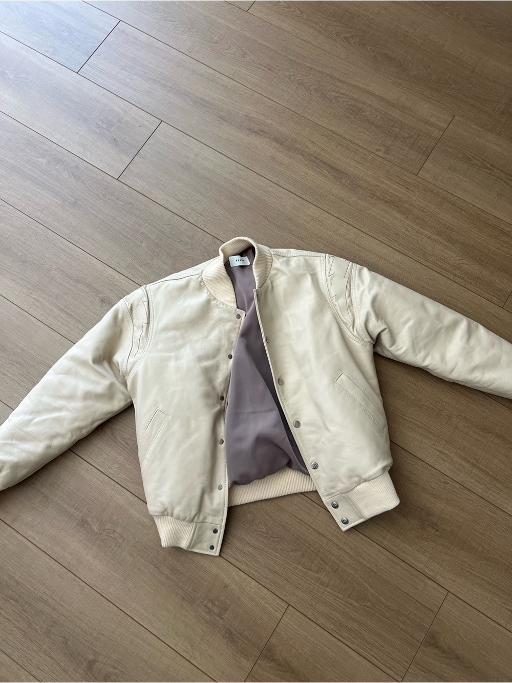 Men's Cream Bomber Jacket with Contrast Lining